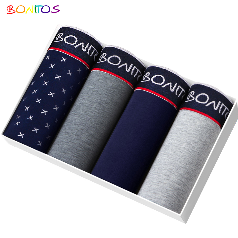 4pcs Cotton Boxer Shorts Soft Men's Panties BONITOS Letter Waistband