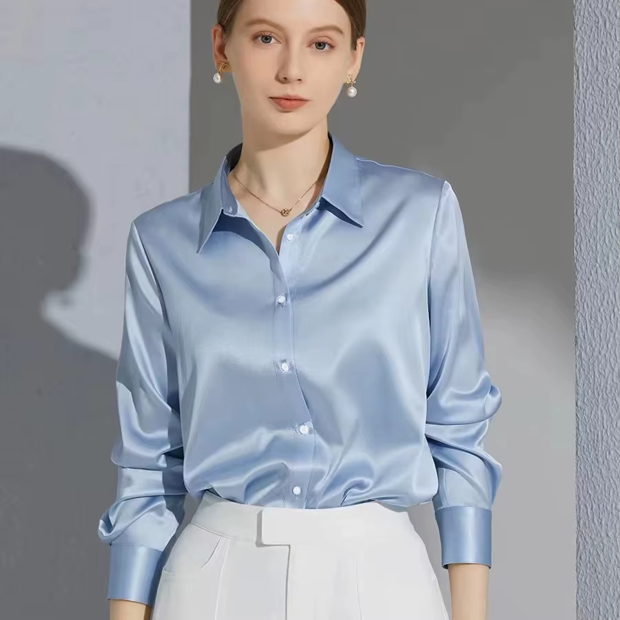 All-match Satin Finish Shirts And Blouses Women Clothing Casual Top OL