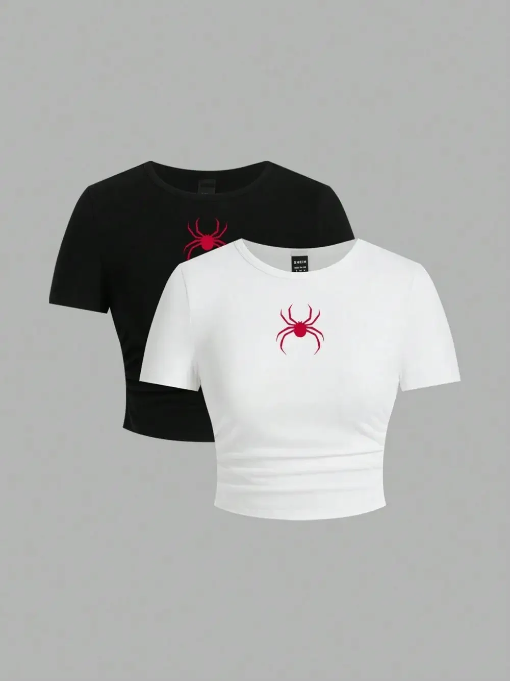 Simple Red Spider Printing Crop Tops Summer Street Women's Slim-fit