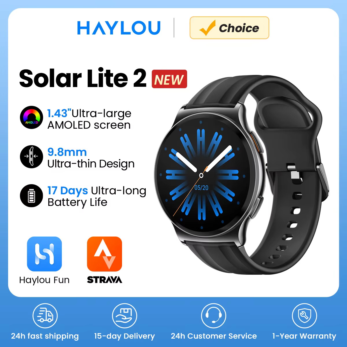 HAYLOU Solar Lite 2 Smartwatch 1.43'' AMOLED Display 24h Health