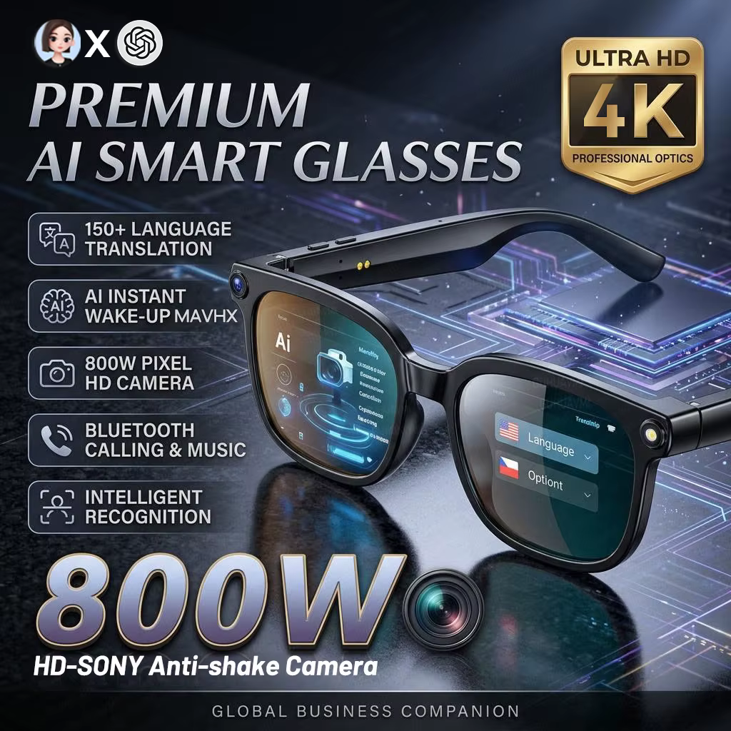 4K 8MP Smart Glasses Men HD Camera 150+Language Translation ChatGPT
